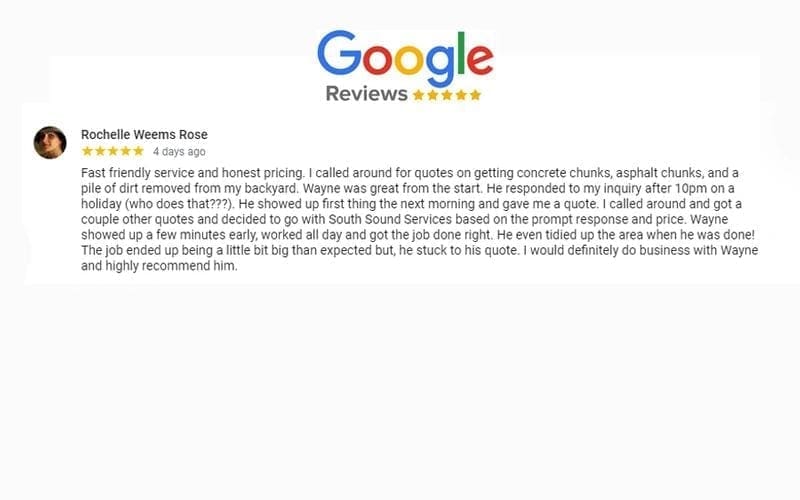 A google review page featuring a picture of a person providing the best junk removal services.