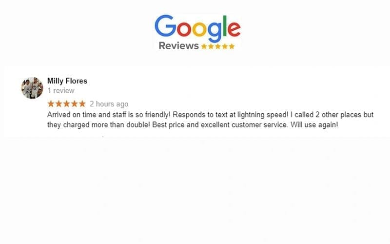 A glowing Google review for the best junk removal business.