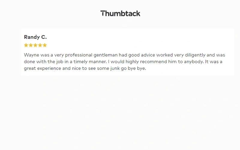 A screen shot of the website "thumbback" showcasing the best junk removal services.